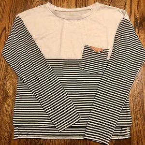 Women’s Striped Black and White Long Sleeve Pocket Tee Shirt